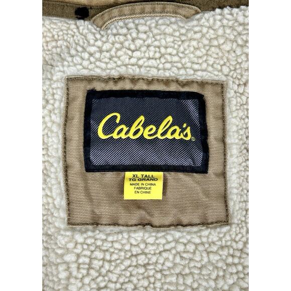 Vtg Cabelas Jacket Beige Field Chore Coat Sherpa Fleece Lined Canvas XL Tall - Picture 3 of 16